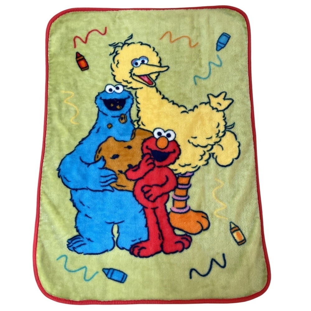 Sesame‎ Street Elmo Big Bird Cookie Monster Crayon Blanket Fleece Y2K Vtg 43x30